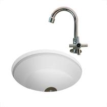 Kit cuba embutir redonda 37 x 37 cm com torneira e valvula cromada