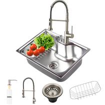 Kit Cuba Gourmet 50x40cm + Torneira Premium Cozinha Monocomando Quente/Frio Flexível Bancada Yab