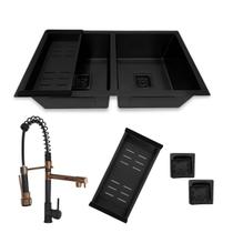 Kit Cuba Gourmet 78x43 Inox 304 Preta Torneira Rosê Gold Kit Cuba Gourmet 78x43 Inox 304 Preta Torneira Rosê Gold