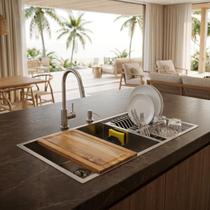 Kit Cuba Gourmet 80x40cm Com Tampa Inox 304 Tabúa Sobrepor, Torneira Monocomando E Acessórios