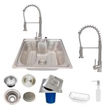 Kit cuba gourmet com torneira extensível aço inox e Lixeira