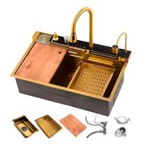 Kit Cuba Gourmet Cozinha Multifuncional Pia Torneira Inteligente Premium Completa Cor Dourada Inox 304 Com Lavador De Copos E Acessórios