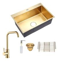 KIT CUBA GOURMET INOX 304 DOURADO 68cm + TORNEIRA SLIM QUENTE FRIA DOURADO - Dekor