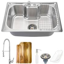 Kit Cuba Gourmet Inox c/ Acessórios e Tábua Carajás e Torneira Monocomando Envira - Prata Kit Cuba Gourmet Inox c/ Acessórios e Tábua Carajás e Torneira Monocomando Envira - Prata