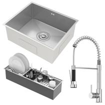 Kit Cuba Gourmet Lisboa Aço Inox 304 com Calha Organizadora Aço Inox e Torneira Genebra Monocomando GoldenX