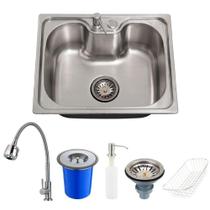 Kit Cuba Gourmet para Cozinha Nawa com Torneira Jaguaribe e Lixeira de Embutir e 5 Litros