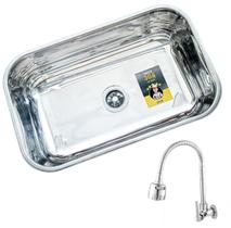 Kit Cuba Inox N2 56x34x19cm Com Torneira Gourmet Junior Luxo