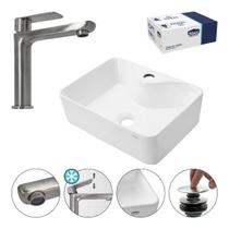 Kit Cuba Louça Moderna C/ Torneira Escovada + Válvula Click