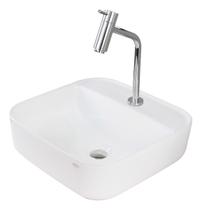 Kit Cuba Para Banheiro Pia Cerâmica Retangular De Apoio Com Torneira Max Cromado e Válvula Click FIT Smart Depot