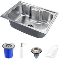 Kit Cuba para Cozinha Gourmet Pia Aço Inox com Acessórios e Lixeira Nawa 50 cm Prata