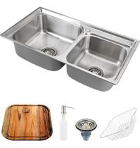Kit Cuba para Cozinha Gourmet Pia Dupla Aço Inox com Acessórios e Tábua de Corte Ticunas Prata Kit Cuba para Cozinha Gourmet Pia Dupla Aço Inox com Acessórios e Tábua de Corte Ticunas Prata
