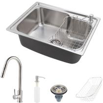 Kit Cuba para Cozinha Pia com Acessórios Matis e Torneira Monocomando Gourmet Iriri Prata Escovado Kit Cuba para Cozinha Pia com Acessórios Matis e Torneira Monocomando Gourmet Iriri Prata Escovado