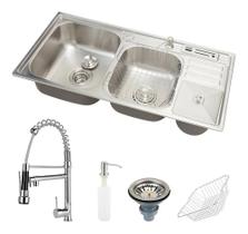 Kit Cuba Para Cozinha Pia Dupla Em Aço Inox Com Lixeira Nuki