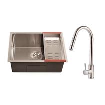 Kit Cuba para Cozinha Terena 58 cm e Torneira Misturador Monocomando em Aço Inox Iriri - Prata