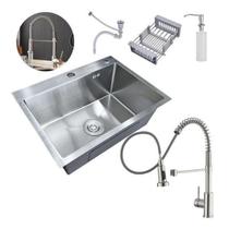 Kit Cuba Pia Aço Inox Quadrada Cozinha E Torneira Flexível