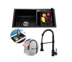 Kit Cuba Pia Gourmet Dupla Aço Inox E Torneira Flexível