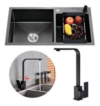 Kit Cuba Pia Gourmet Dupla Cozinha Aço Inox Torneira L Slim