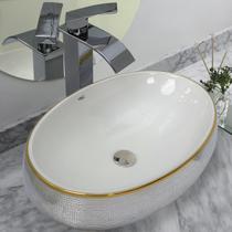 Kit Cuba Pia Louça Cerâmica Banheiro C/Torn e Vál Cromada 50