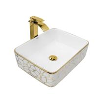 Kit Cuba Pia Louça Cerâmica Banheiro C/Torn E Vál Dourad 24 Kit Cuba Pia Louça Cerâmica Banheiro C/Torn E Vál Dourad 24