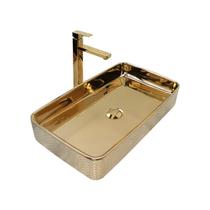 Kit Cuba Pia Louça Cerâmica Banheiro C/Torn e Vál Dourada 76 Kit Cuba Pia Louça Cerâmica Banheiro C/Torn e Vál Dourada 76