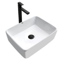 Kit Cuba Pia Louça Cerâmica Banheiro C/ Torn e Vál Preta S17 Kit Cuba Pia Louça Cerâmica Banheiro C/ Torn e Vál Preta S17