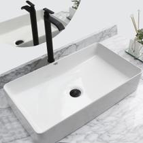 Kit Cuba Pia Louça Cerâmica Banheiro C/ Torn e Vál Preta S21