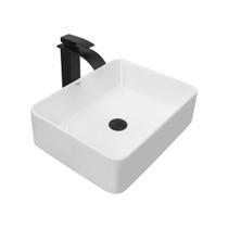 Kit Cuba Pia Louça Cerâmica Banheiro C/Torn e Vál Preto 19