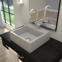 Kit Cuba Q395 com Torneira Luxo 1195 Metal e Válvula Click 1 Pol. e Sifão Cromado e Flexível Compace Kit Cuba Q395 com Torneira Luxo 1195 Metal e Válvula Click 1 Pol. e Sifão Cromado e Flexível Compace