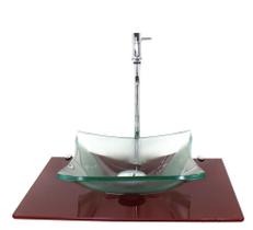 Kit Cuba Quadrada 10Mm Incolor Tampo 50Cm Vermelho Cereja Kit Cuba Quadrada 10Mm Incolor Tampo 50Cm Vermelho Cereja