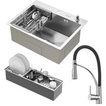 Kit Cuba Quebec 60cm Aço Inox 304 com Calha Organizadora Aço Inox e Torneira Florença Monocomando GoldenX