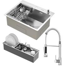 Kit Cuba Quebec 60cm Aço Inox 304 com Calha Organizadora Aço Inox e Torneira Genebra Monocomando GoldenX