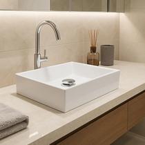 Kit Cuba Retangular Banheiro Sobrepor + Válvula Click Inteligente Inox 40x28 Decormobily