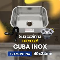 KIT Cuba Retangular Inox Tramontina 40x34x14,5 cm Válvula Sifão Pia de Cozinha Aço Inoxidável Embutir KIT Cuba Retangular Inox Tramontina 40x34x14,5 cm Válvula Sifão Pia de Cozinha Aço Inoxidável Embutir