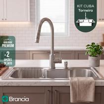 Kit Cuba Torneira Pia Gourmet Aço Inox Monocomando Flexivel Bancada Cozinha 50x40cm Kit Completo Cor Prata Kit Cuba Torneira Pia Gourmet Aço Inox Monocomando Flexivel Bancada Cozinha 50x40cm Kit Completo Cor Prata