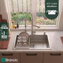 Kit Cuba Torneira Pia Gourmet Aço Inox Monocomando Flexivel Bancada Cozinha 60x40cm Kit Completo Cor Prata