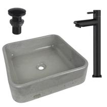 Kit Cuba Torneira Valvula Cinza Banheiro Concreto Pia Sobrepor Cinza de Apoio Rustica Industrial Kit Cuba Torneira Valvula Cinza Banheiro Concreto Pia Sobrepor Cinza de Apoio Rustica Industrial