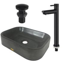 Kit Cuba Torneira Valvula Cinza Banheiro Pia Sobrepor Cinza de Apoio Cimento Rustica Industrial Kit Cuba Torneira Valvula Cinza Banheiro Pia Sobrepor Cinza de Apoio Cimento Rustica Industrial