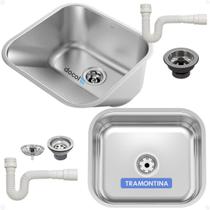 Kit Cuba Tramontina Inox Cozinha 40x34x14 Tanque Docol Inox 40x40x23 Sifão Fosco