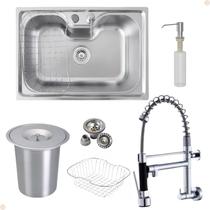 Kit Cuba Única Acessórios Com Torneira Gourmet Cromada Vip De Parede E Lixeira de Embutir 5 L