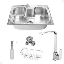 Kit Cuba Única Inox Acessórios Com Torneira Gourmet Monocomando Slim Cromada