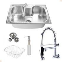 Kit Cuba Única Inox Com Acessórios E Torneira Gourmet Vip Cromada Parede