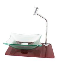 Kit Cuba Vidro 10Mm Incolor Tampo 40Cm Vermelho Cereja Full Kit Cuba Vidro 10Mm Incolor Tampo 40Cm Vermelho Cereja Full