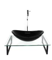 Kit Cuba Vidro Oval 10Mm Preta Tampo 50Cm Incolor E Suporte