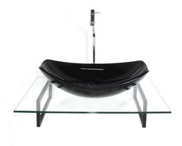 Kit Cuba Vidro Oval Chanfrada Preta Tampo 60Cm Incolor E