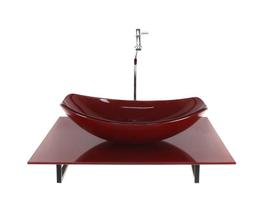 Kit Cuba Vidro Oval Chanfrada Tampo 60Cm Vermelho Cereja Kit Cuba Vidro Oval Chanfrada Tampo 60Cm Vermelho Cereja