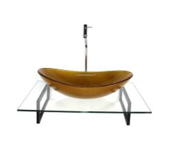 Kit Cuba Vidro Oval Dourado Real Tampo 60Cm Incolor E