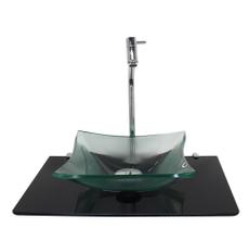 Kit Cuba Vidro Quadrada 10Mm Incolor Tampo 50Cm Preto Full Kit Cuba Vidro Quadrada 10Mm Incolor Tampo 50Cm Preto Full