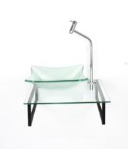 Kit Cuba Vidro Quadrada 10Mm Tampo 40Cm Incolor E Suporte