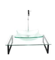 Kit Cuba Vidro Quadrada 10Mm Tampo 50Cm Incolor E Suporte