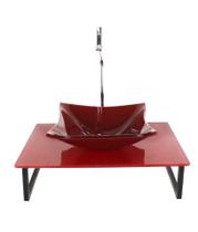 Kit Cuba Vidro Quadrada 10Mm Tampo 50Cm Vermelho Cereja Full Kit Cuba Vidro Quadrada 10Mm Tampo 50Cm Vermelho Cereja Full